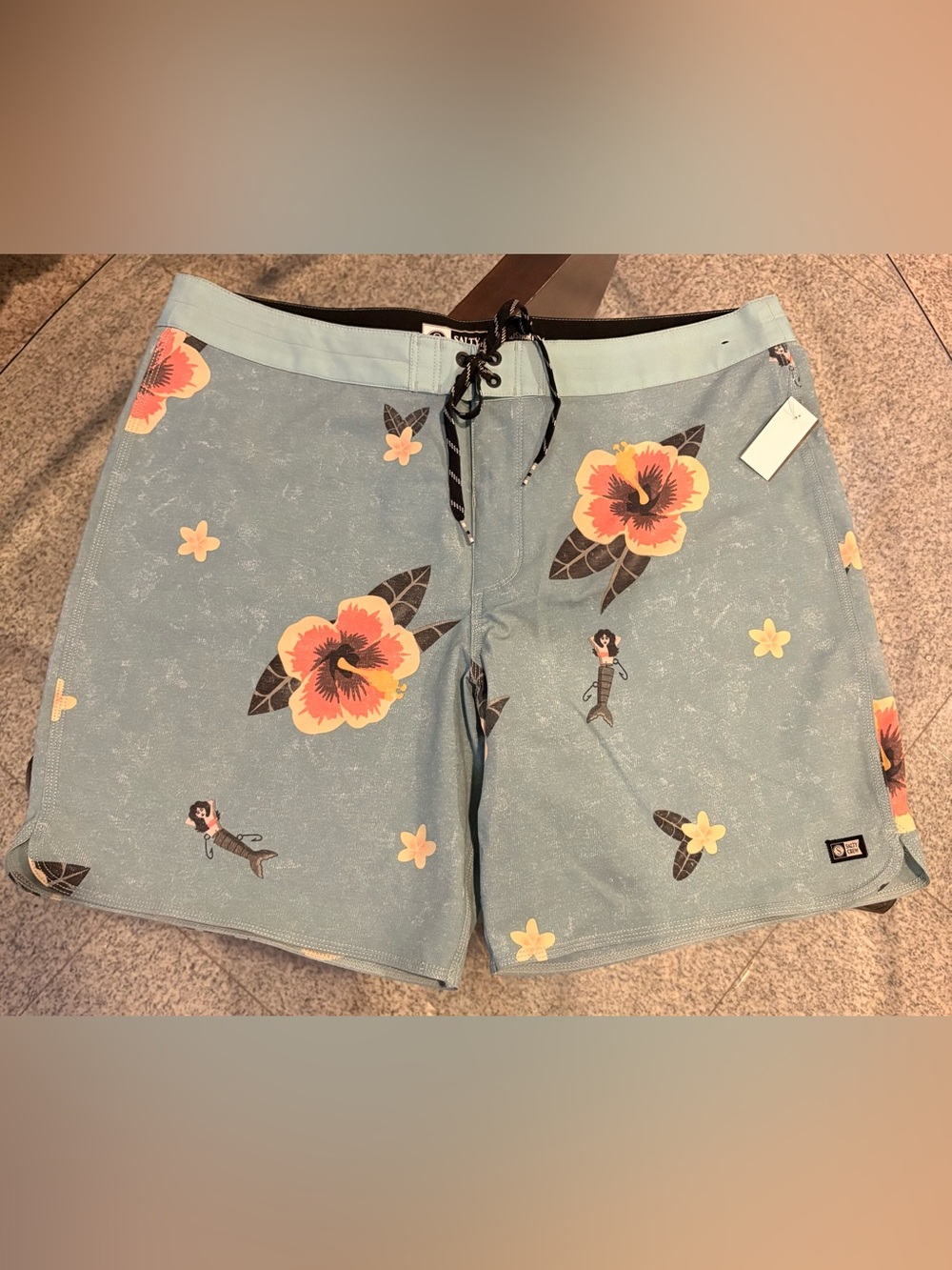 Salty Crew Light Blue Floral & Mermaid Board Shorts